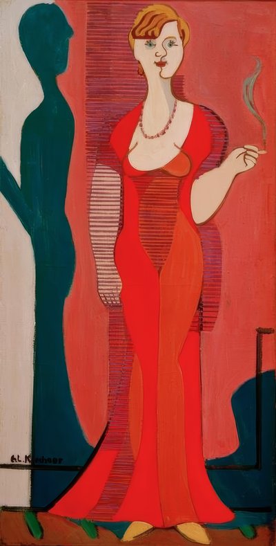 Donna bionda in abito rosso. Ritratto di Elisabeth Hembus da Ernst Ludwig Kirchner